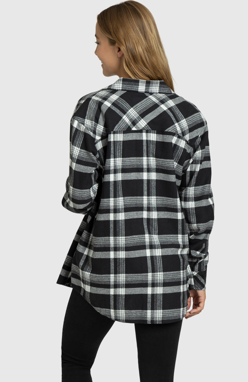 Black Moonlight Boyfriend Plaid Shirt for Women - Back