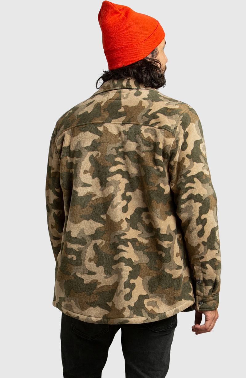 Army Green Polar Fleece Shirt Jacket for Men - Back