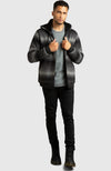 Black Polar Fleece Hooded Bomber Jacket for Men - Full