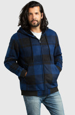 Blue Polar Fleece Hooded Bomber Jacket for Men - Front