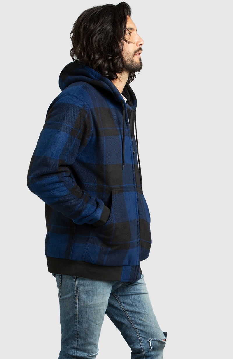 Blue Polar Fleece Hooded Bomber Jacket for Men - Side