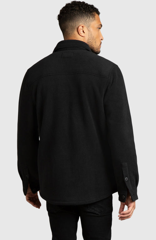 Black Polar Fleece Shirt Jacket for Men - Back