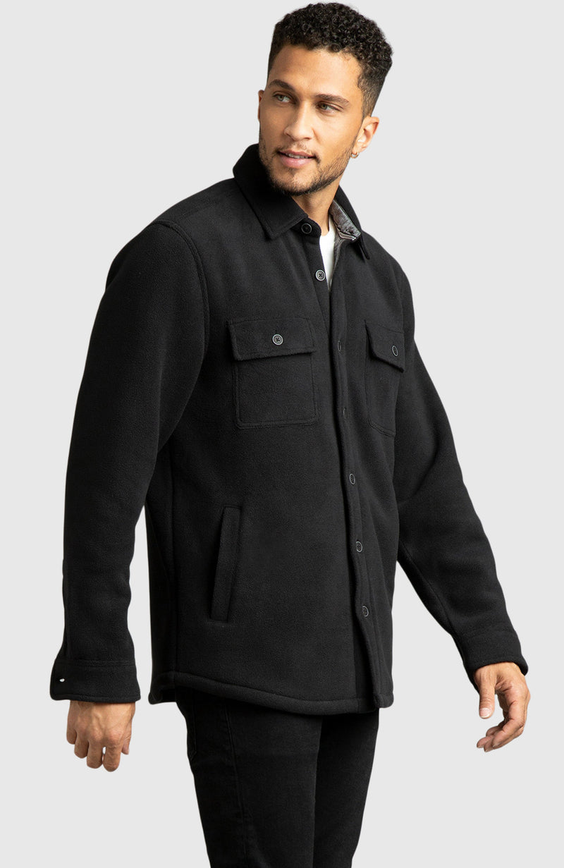 Black Polar Fleece Shirt Jacket for Men - Side