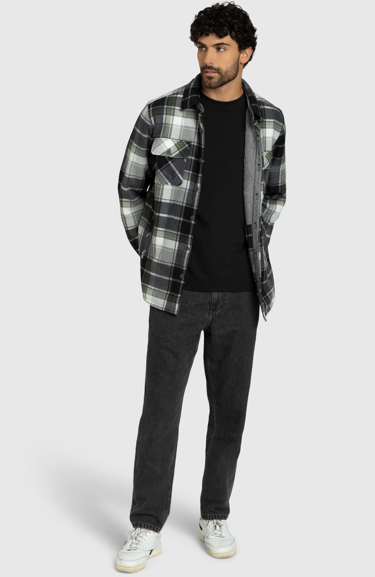 Black Beetle Polar Fleece Shirt Jacket for Men - Full Length