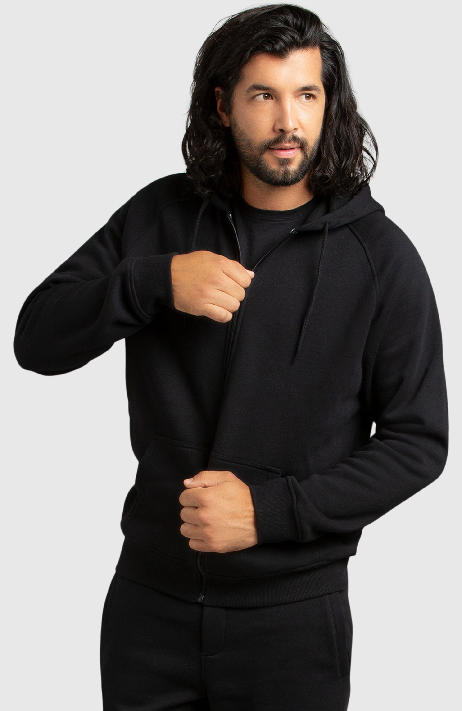 Black Front Zip Fleece Hoodie for Men | Boston Traders