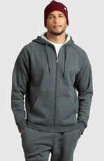 Heather Grey Front Zip Fleece Hoodie for Men - Front 