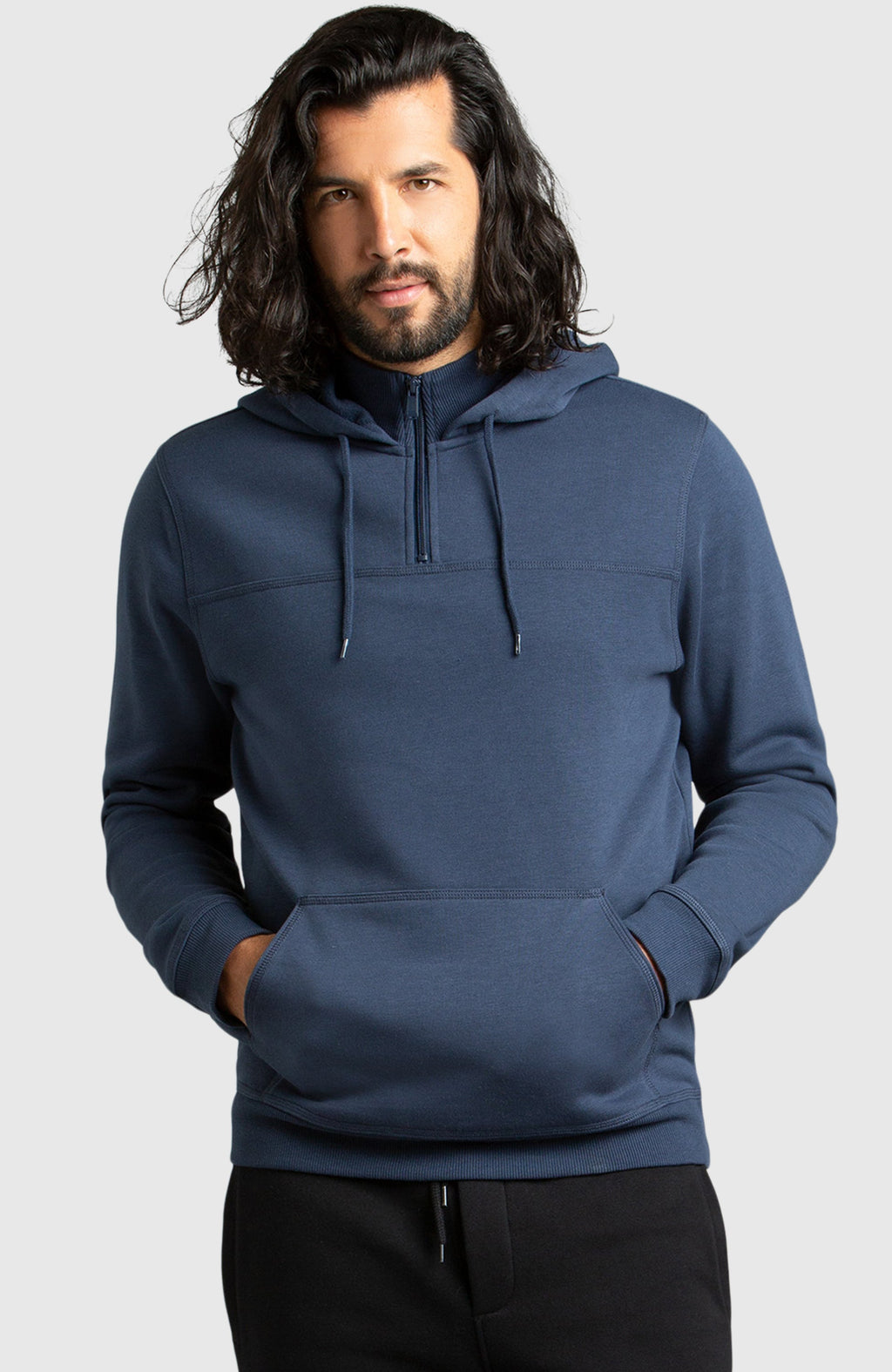 Blue Half-Zip Fleece Hoodie