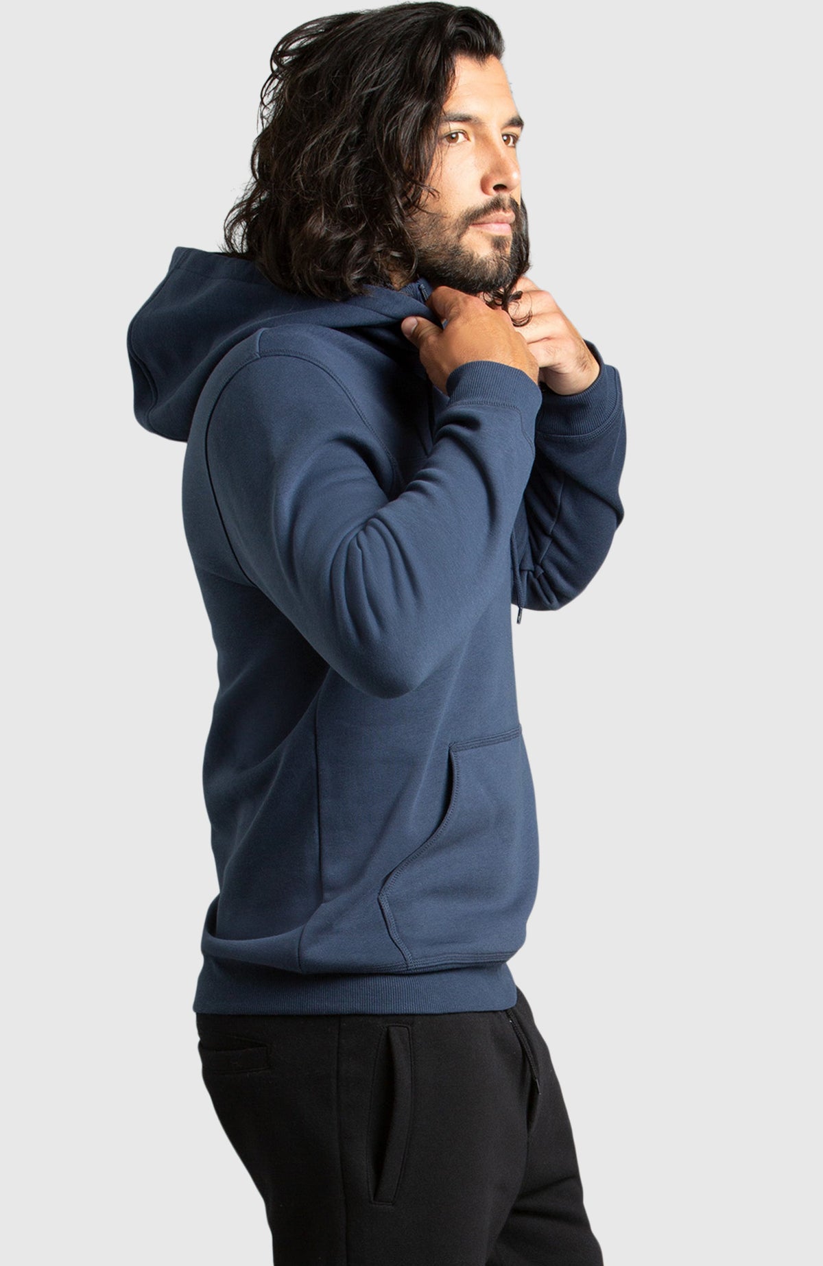 Blue Half-Zip Fleece Hoodie for Men - Side