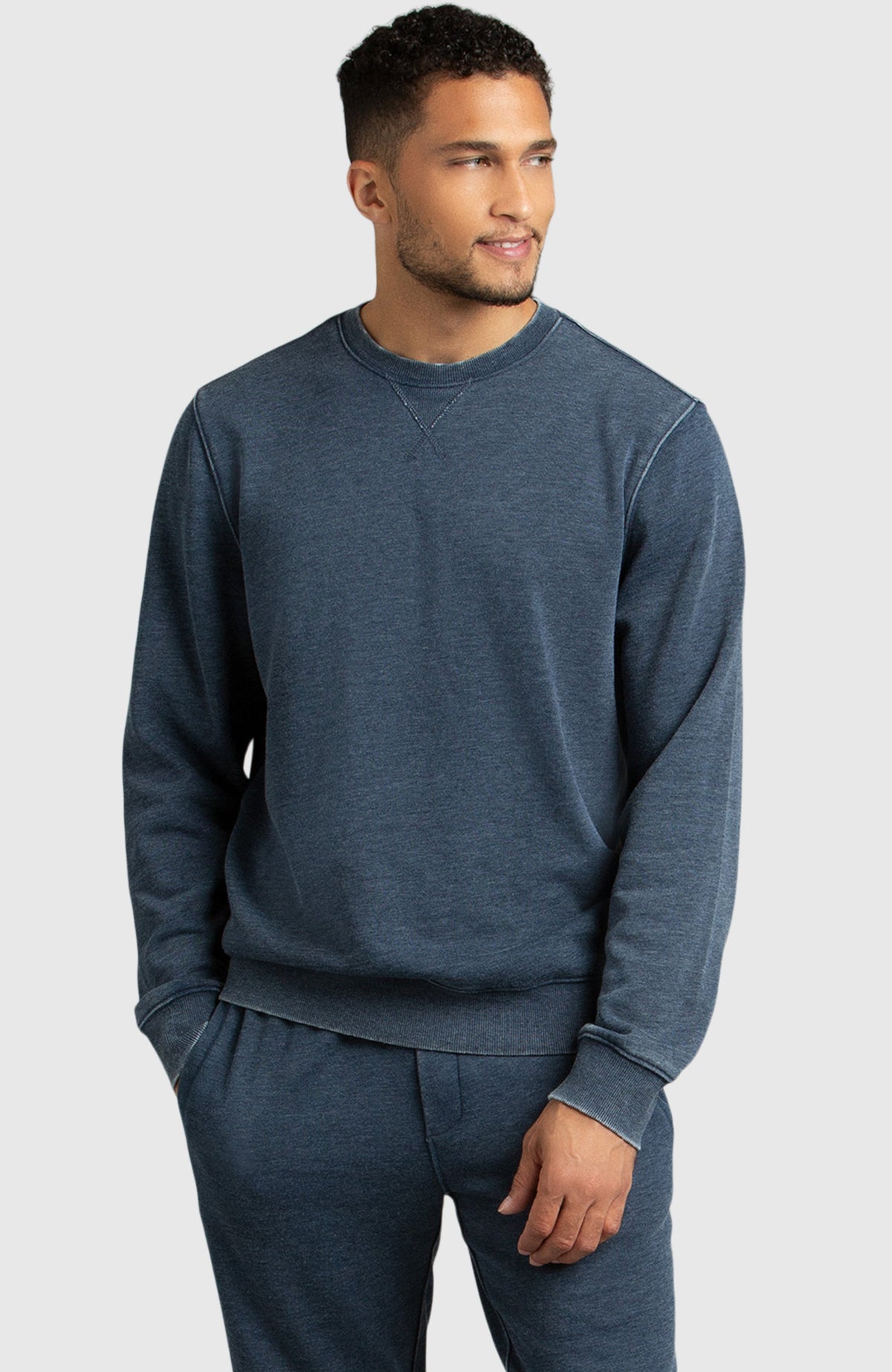 Navy Blue Fleece Crewneck Sweatshirt for Men - Front