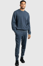 Navy Blue Fleece Crewneck Sweatshirt for Men - Full