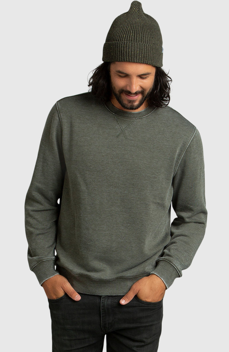 Army Green Fleece Crewneck Sweatshirt for Men - Front