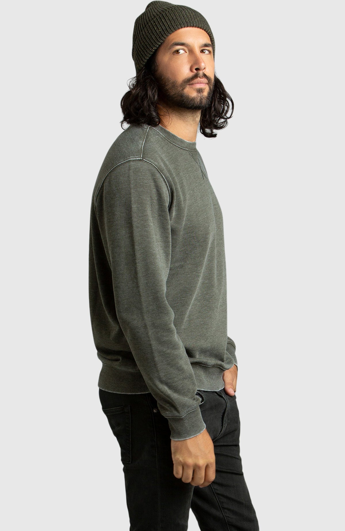 Army Green Fleece Crewneck Sweatshirt for Men | Boston Traders