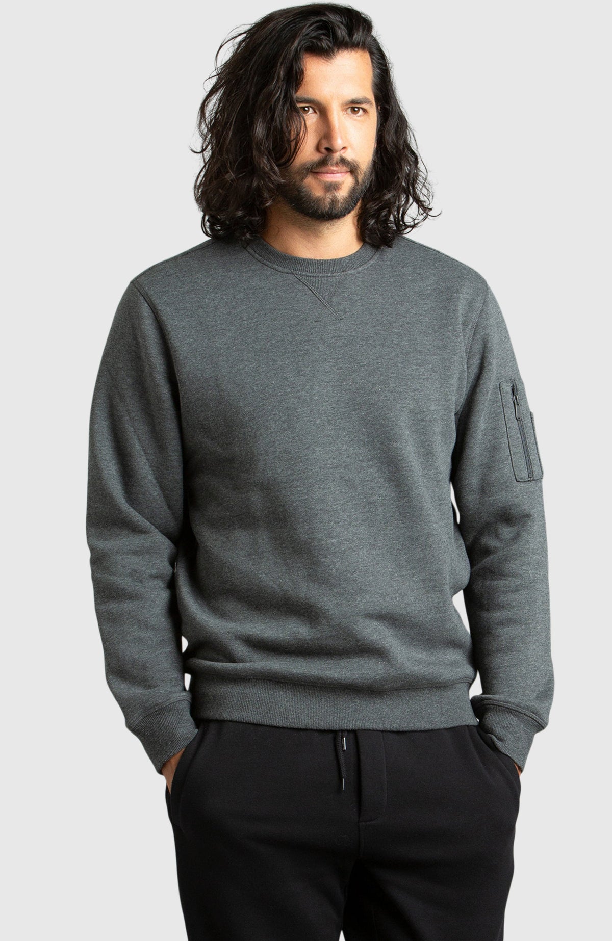 Dark Grey Fleece Crewneck Sweatshirt for Men