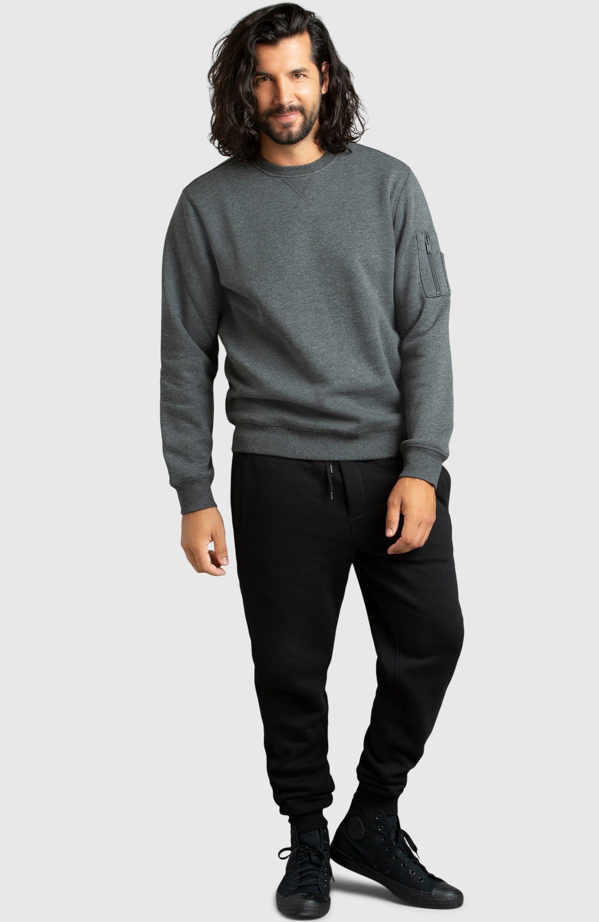 Dark Grey Fleece Crewneck Sweatshirt for Men