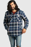 Blue Hooded Flannel Shirt Jacket for Men - Front