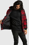 Red Hooded Flannel Bomber Jacket for Men - Side