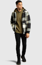 Oatmeal Hooded Flannel Bomber Jacket for Men - Full