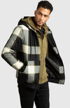 Oatmeal Hooded Flannel Bomber Jacket for Men - Side