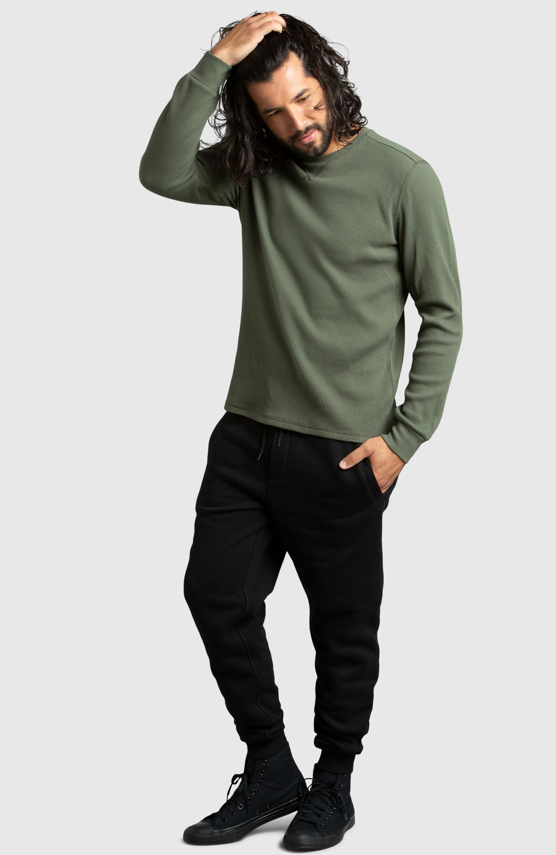 Green Waffle Crewneck Sweatshirt for Men | Boston Traders