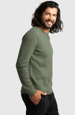 Green Waffle Crewneck Sweater for Men - Side