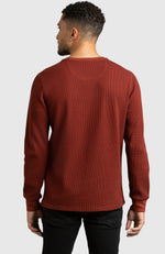 Red Waffle Crewneck Sweater for Men - Back