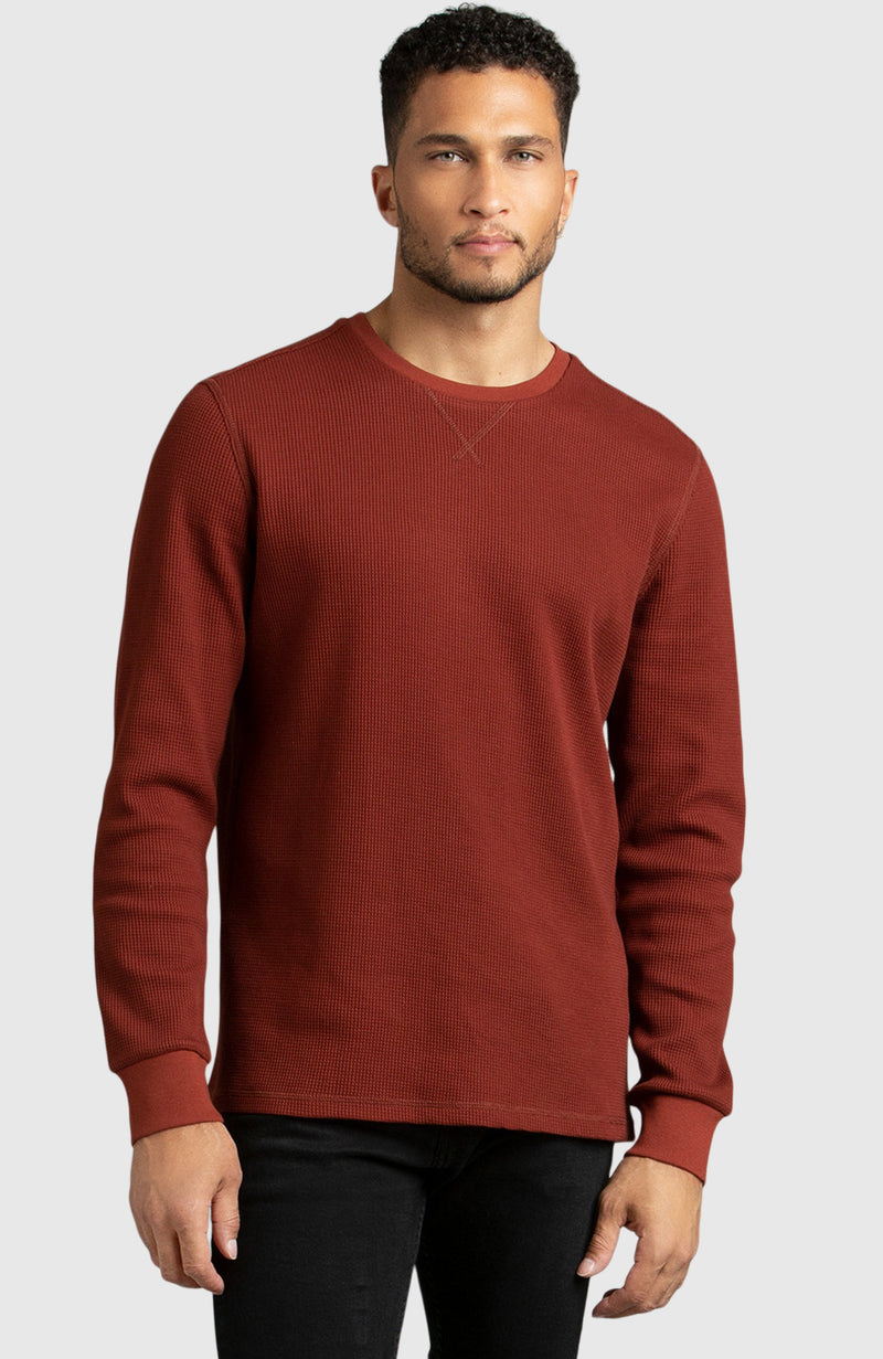 Red Waffle Crewneck Sweater for Men - Front 