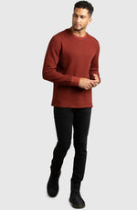Red Waffle Crewneck Sweater for Men - Full