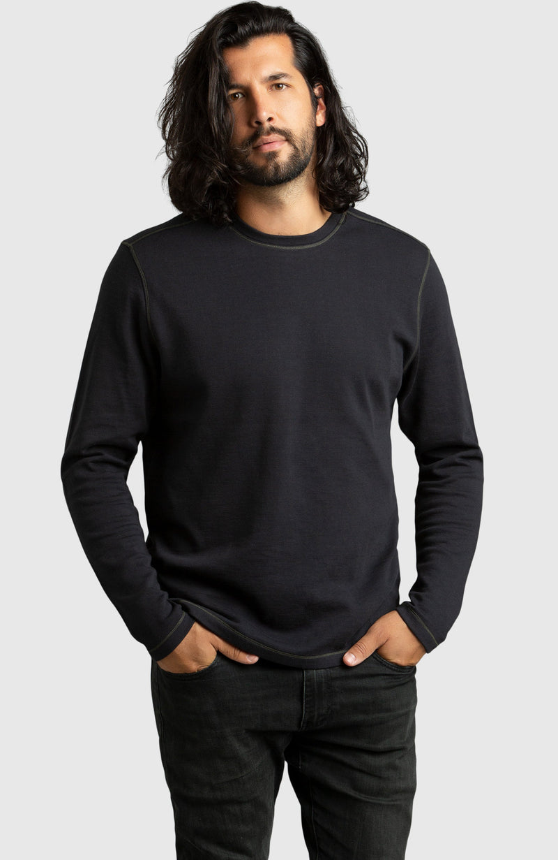 Black Double Knit Crewneck Sweatshirt for Men - Front