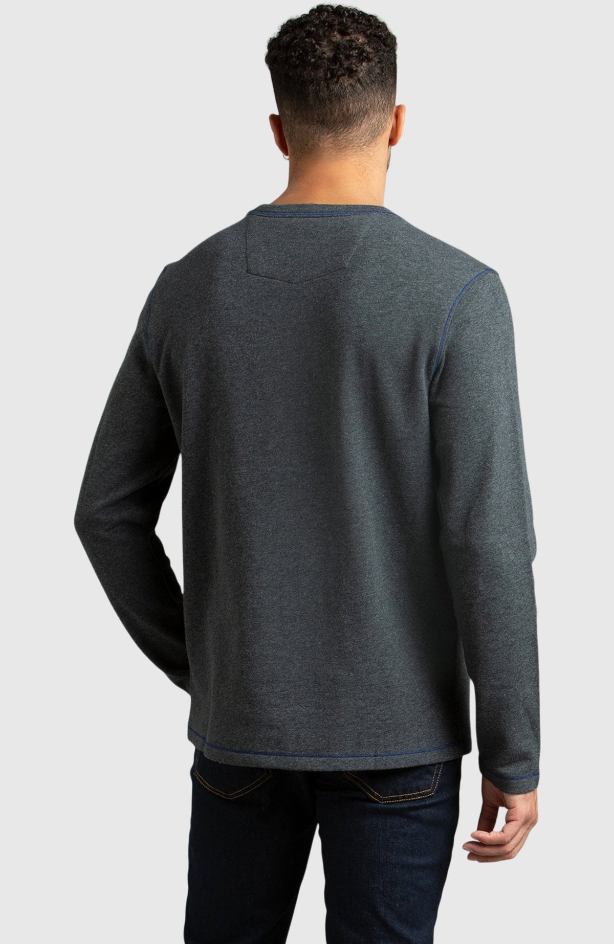 Dark Heather Grey Double Knit Crewneck Sweatshirt for Men - Back