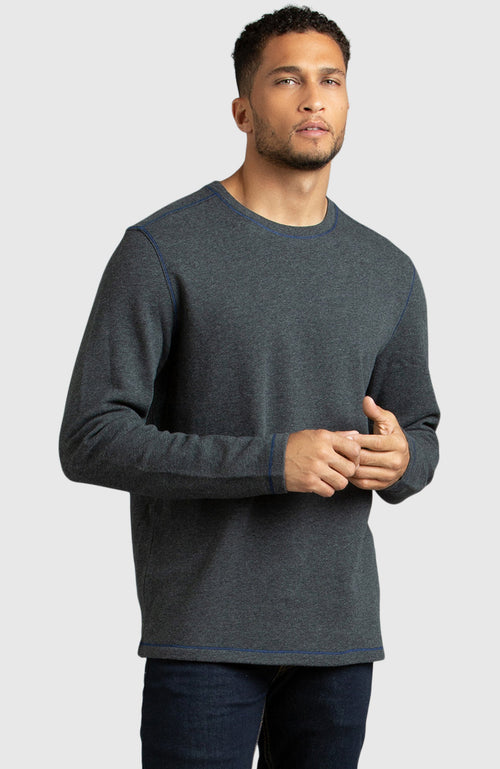 Dark Heather Grey Double Knit Crewneck Sweatshirt for Men - Front