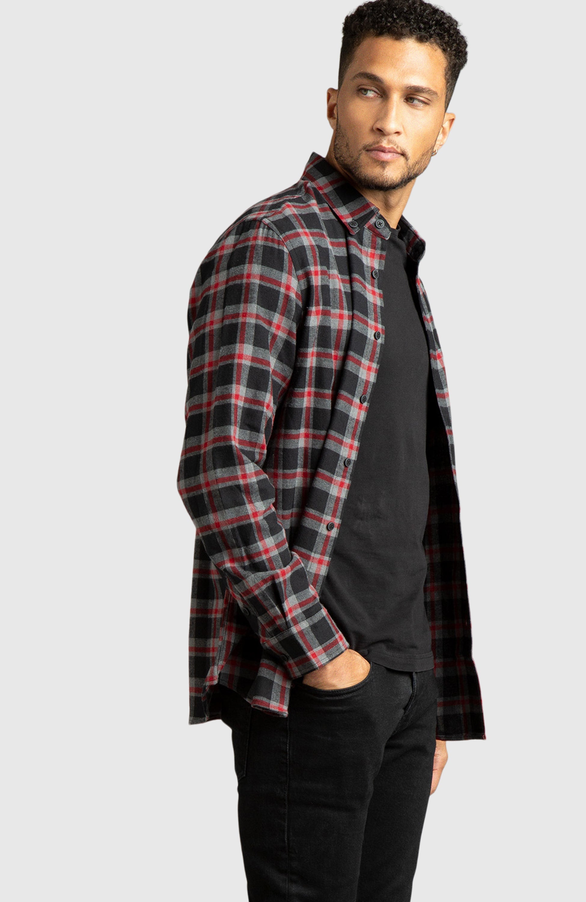 Mens red black plaid hot sale shirt