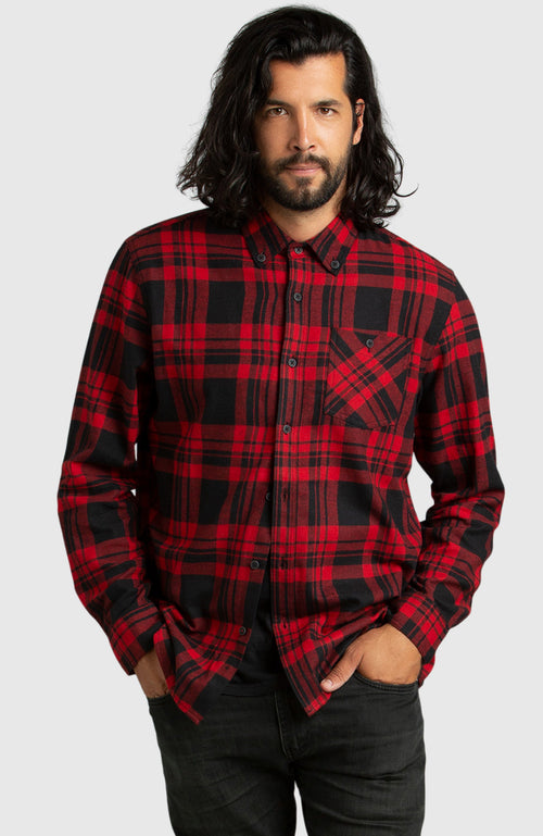 Red Buffalo Plaid Flannel Shirt for Men - Front
