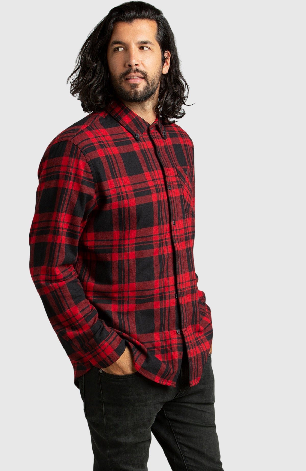 Red Buffalo Plaid Flannel Shirt for Men - Side