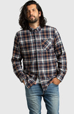 Orange & Navy Plaid Flannel Shirt for Men - Front