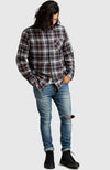 Orange & Navy Plaid Flannel Shirt for Men - Full