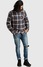 Orange & Navy Plaid Flannel Shirt for Men - Full