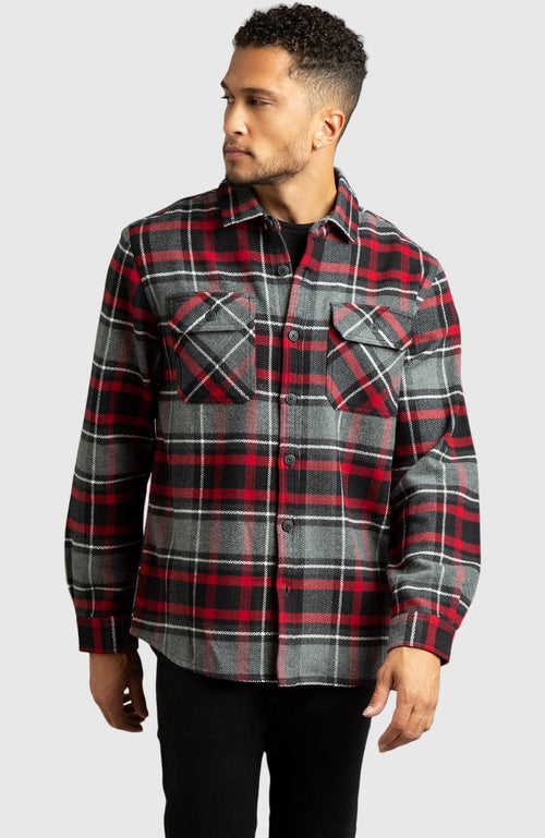 Red Herringbone Plaid Overshirt for Men - Front
