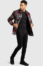 Red Herringbone Plaid Overshirt for Men - Full