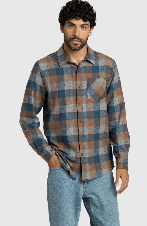 Blue Walnut Plaid Flannel Shirt for Men - Front