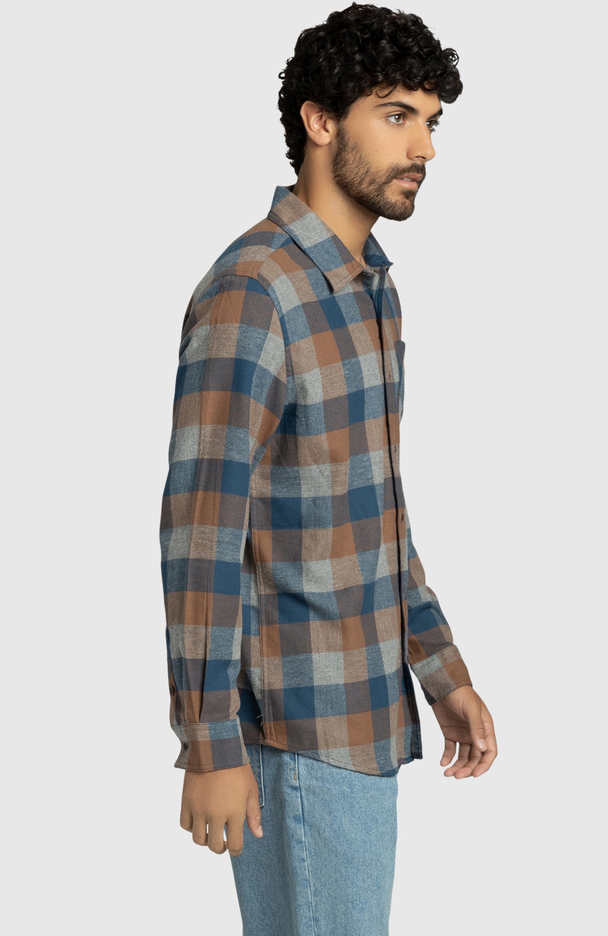 Blue Walnut Plaid Flannel Shirt for Men - Side