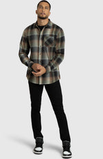 Dusty Olive Plaid Flannel Shirt for Men - Full Length