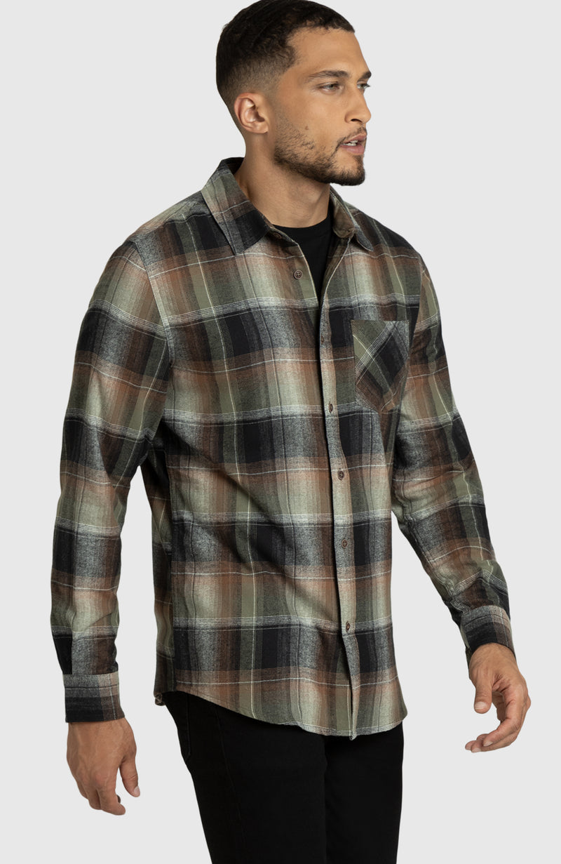 Dusty Olive Plaid Flannel Shirt for Men - Side