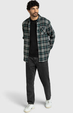 Pine Green Plaid Flannel Shirt for Men - Full Length