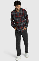Red and Grey Plaid Flannel Shirt for Men - Full Length