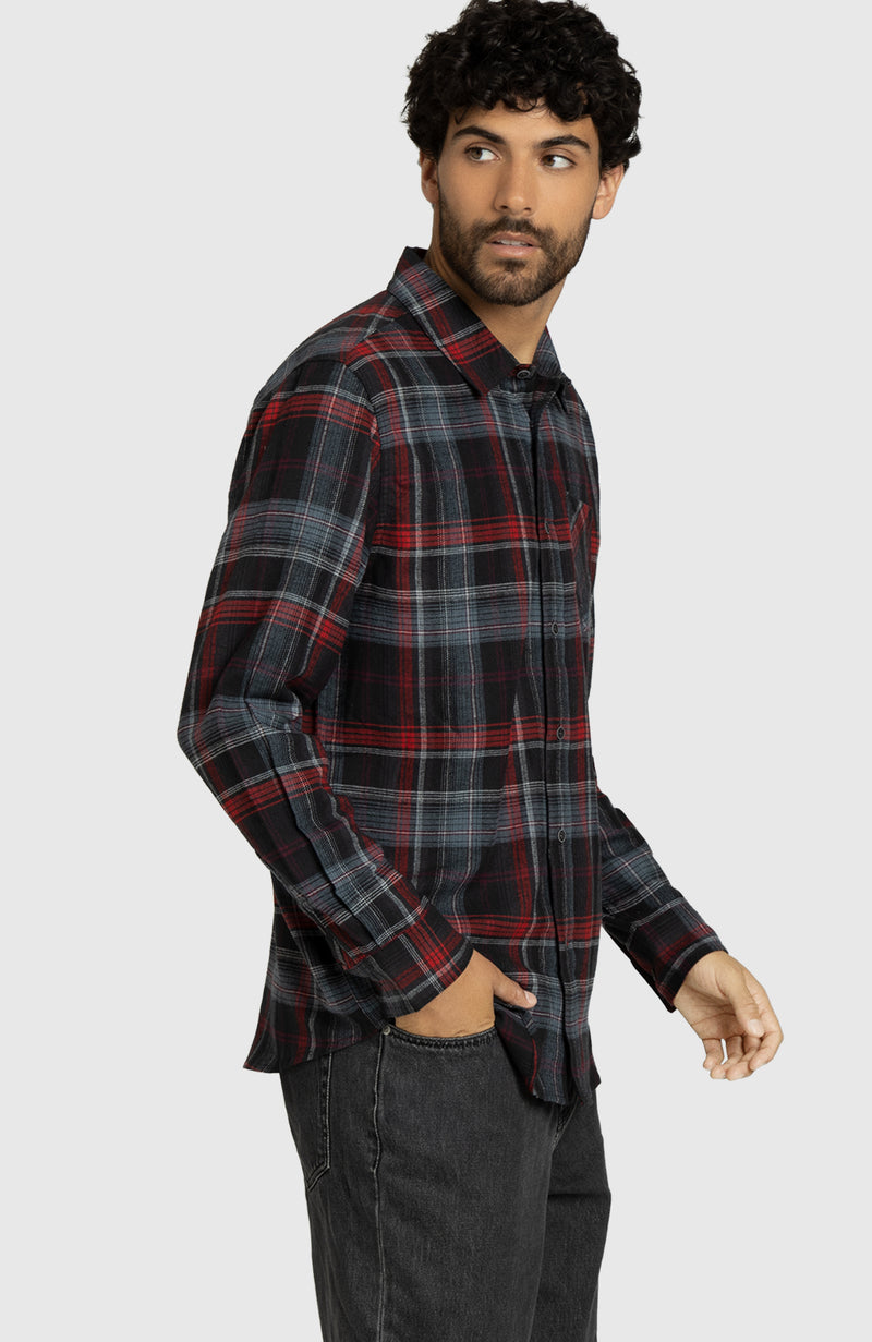 Red and Grey Plaid Flannel Shirt for Men - Side