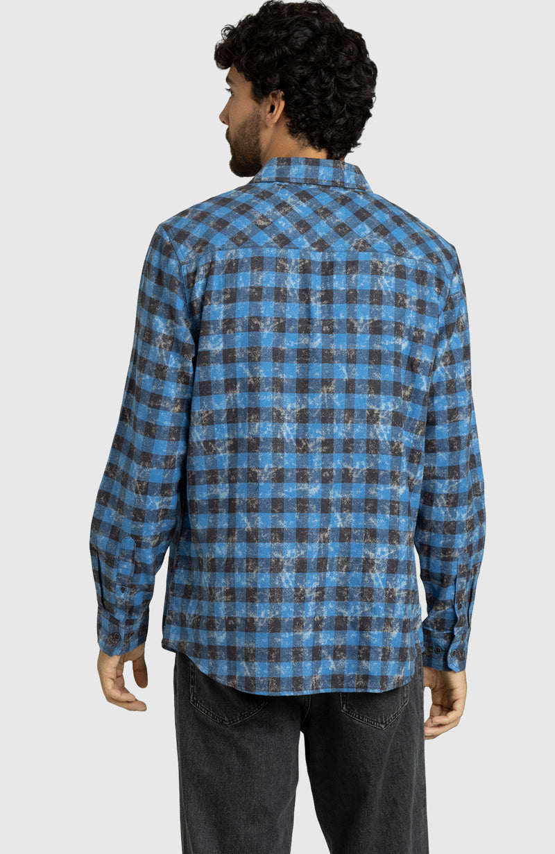 Federal Blue Plaid Flannel Shirt for Men - Back