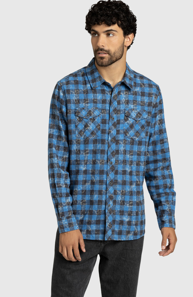 Federal Blue Plaid Flannel Shirt for Men - Front