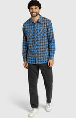 Federal Blue Plaid Flannel Shirt for Men - Full Length