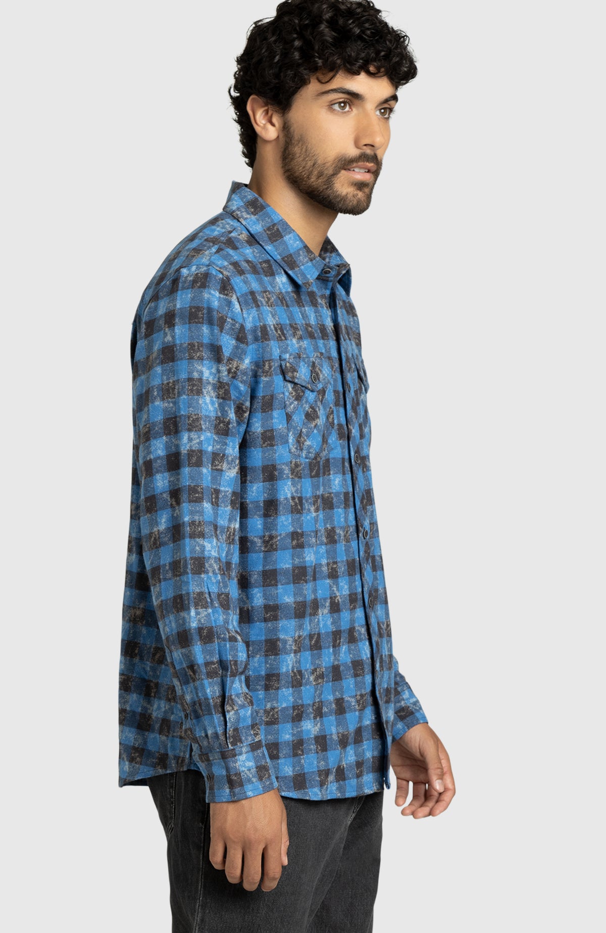 Federal Blue Plaid Flannel Shirt for Men - Side