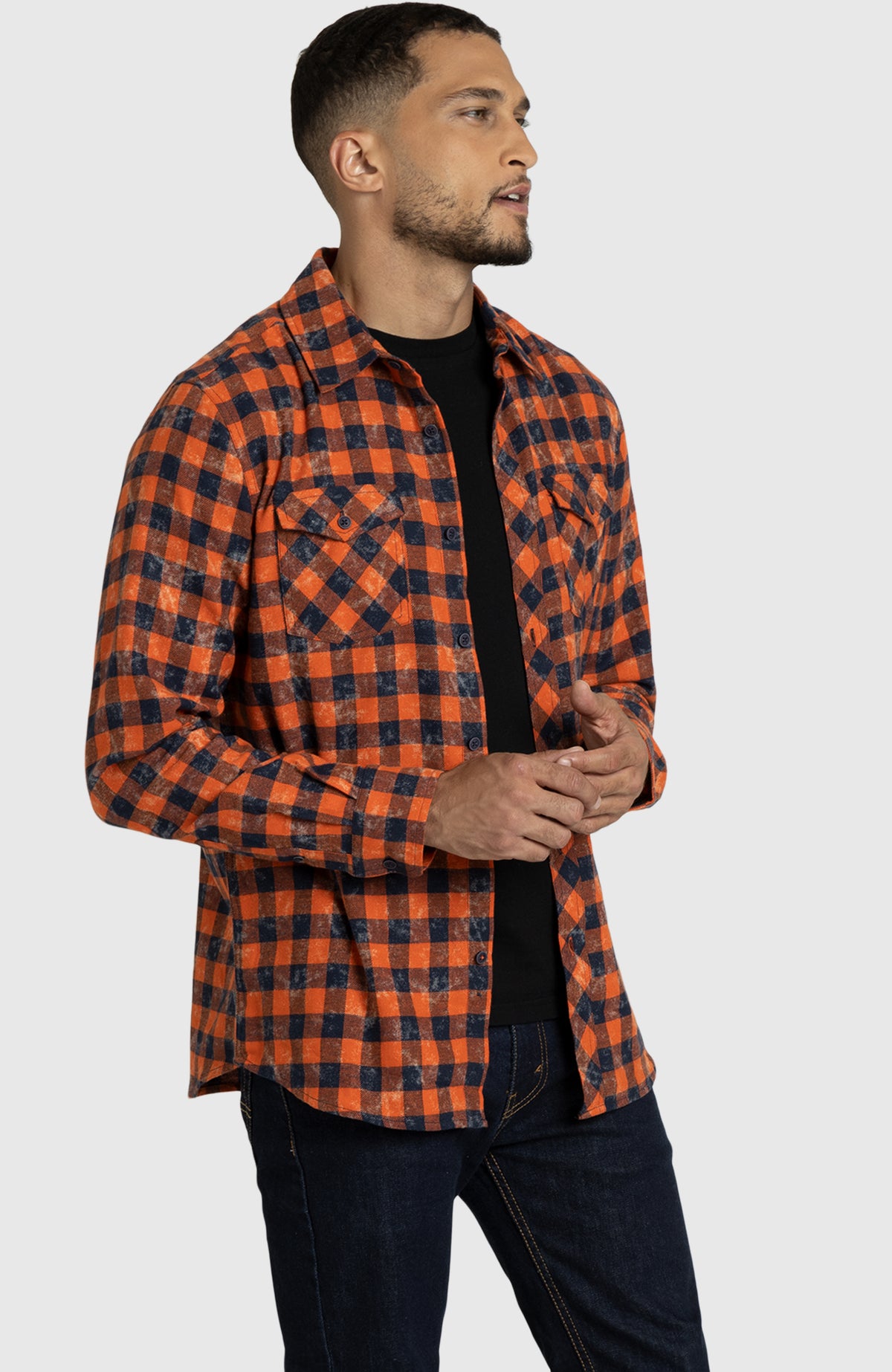 Spiced Orange Plaid Flannel Shirt for Men - Side